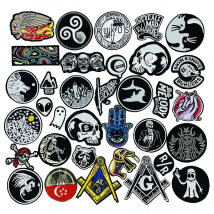 Punk SKULL Black Clothes Patch Round Label Iron on badges Embroidered Stickers Applique for Jacket Jeans Cloth Decoration