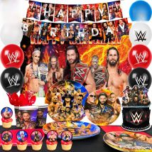 112PCS Wrestling birthday party supplies,Wrestling Boxirng Match party including plates,cake topper,banner,ect birthday party