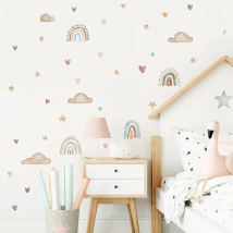 Boho watercolor Cartoon Rainbow Sun Clouds Wall Sticker Nursery Vinyl Children's Wall Art Decals for Baby Kids Room Home Decor