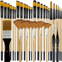 28/32 Pcs Paint Brushes for Acrylic Painting, Premium Nylon Bristles with Round, Filbert, Flat, Fan, Angle, Fine Detail Brush