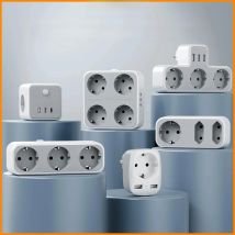 TESSAN Multi Outlets Wall Power Strip with USB Ports EU KR Multiple Wall Socket Power Adapter with Overload Protection for Home