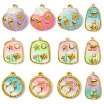 3pcs/Lot Stainless Steel Enamel Goldfish Seaweed Pendants Dolphin Conch DIY Charms Necklace Making Women Jewelry