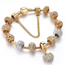 2024 New Crystal Heart Beads Charm Bracelets Gold Color Snake Chain Brand Bracelets for Women Lover Valentine's Day Jewelry Gift