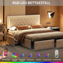 Rosahqnda Letto moderno in ecopelle con cassetti, elegante letto matrimoniale in ecopelle con contenitore, senza materasso