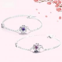 CIAXY Silver Color Cherry Blossom Bracelet with Pink Purple Crystal for Women Friendship Flower Bracelets Elegant Sweet Jewelry