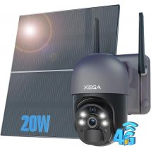 Xega 4G SIM Telecamera di Sorveglianza Pannello Solare 20W 20000mAh Batteria 24 ore di Registrazione 2K Visione Notturna a Colori Rilevamento Umano Telecamera IP
