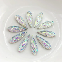60pcs 6*20mm Drop Crystal White AB Rhinestone Applique FlatBack Resin Gems Stones DIY Scrapbook -HT29