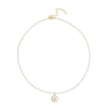 Freshwater Pearl White Shell Cubic Zirconia CZ Stones Letter A-Z Necklace Choker Women Girl Gold-plated Summer Fashion Jewelry