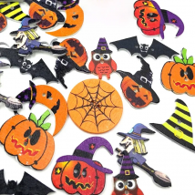 50PCS Halloween Wooden buttons Mixed Pumpkin Hat Owl Bats 2 Hole Sewing Craft Button for DIY Clothing Accessories WB468