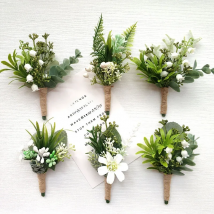 LKY Fr Boutonniere Corsage Pin Flowers Green Forest Wedding Boutonniere Buttonhole Men Wedding Planner Marriage Corsages Brooch