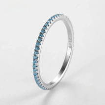 RORU 925 Sterling Silver Classic Exquisite Turquoise Charm Stack-able Thin Finger Ring for Women Trendy Eternity Bands Gifts