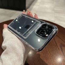 Luxury Crystal Clear Card Slot Wallet Holder Case For iPhone 16 15 14 12 13 11 Pro Max Plus Transparent Shockproof Acrylic Cover