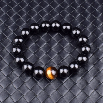 12 Constellation Leo Lovers Energy Balance Bracelet Jewelry Natural Tiger eye with Black Onyx Stone Beads Men Jewelry Bracelet