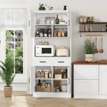 Kitchen wardrobe, 180cm buffet wardrobe with work plate, storage wardrobe kitchen with 4 doors and 2 drawers, high wardrobe multi-purpose