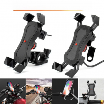 Motorcycle Mobile Phone Holder Mount Support With USB Fast 2.1A Charger 360 Degree Rotation for 4-6.5 inch Cell Phone Stand