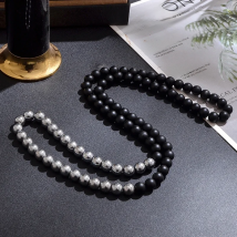 8mm Mattle Black Onyx with Hematite Beaded Long Necklace Jewelry for Men and Women