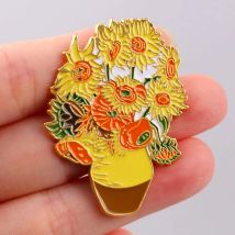 Van Gogh Sunflower Enamel Pins Surfer Brooches For Child Clothing Backpack Lapel Badges Fashion Metal Jewelry Accessories Gifts