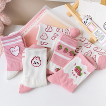 New Socks Women's Middle Tube Socks Cute Pink Cotton Socks Trend Strawberry Sweet Love Girl Socks