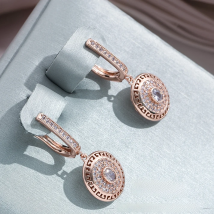 Copper Luxury High-quality Zircon Crystal Drop Earrings Gold Color Hollow Round Fashion Aesthetic Earring For Woman Jewelry Gift