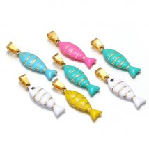 5pcs Stainless Steel Enamel Fish Charms Necklace Pendant DIY for Jewelry Clothings Making Findings Bracelet Supplies Wholesale