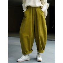 HanOrange 2024 Autumn Winter Lazy Arc Corduroy Wide Leg Pants Women Elastic Waist Loose Casual Comfortable Trousers Female