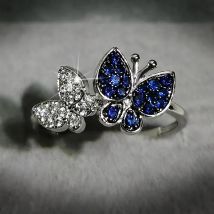 Fashion Female Jewelry 925 Sterling Plata Butterfly With Mosaic Blue Zircon Stone Rings For Women Bowknot Wedding Jewelry Gift