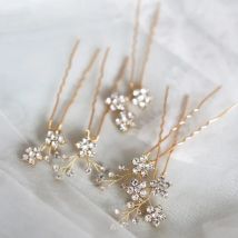 Jonnafe Shine Rhinestone Floral Wedding Hair Pins Set Gold Silver Color Bridal Hair Jewelry Accessories