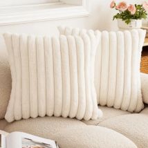 Faux Rabbit Fur Square Cushion Cover Big Thick Striped Super Soft Solid Color Pillow Cover 24×24inch Sofa Decor Cushion Covers