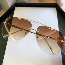 Vintage Rimless Alloy Aviation Pilot Sunglasses for Men 2024  Gradient Sun Glasses Female Metal Oval Shades Black Brown