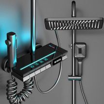 Sistema doccia per bagno Set soffione doccia con luce a LED Specchio in ottone Rubinetto per vasca termostatico Display digitale Docce calde e fredde
