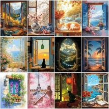 RUOPOTY Oil Painting By Numbers Window sill scenery Artwork Coloring For Adults Art Supplies Personalized Gift Handmade Digital