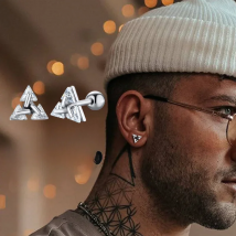 Men Stud Earring,Triangle Pierced Crystal Zircon Stud Earrings,Stainless Steel Tiny Minimalist Studs for Mens Women Jewelry