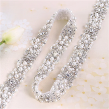 FZD 1 Yard Rhinestones Crystal Dress Applique Silver Beaded Trim for Wedding Dress Rhinestone and Pearl Applique By The Yard DIY