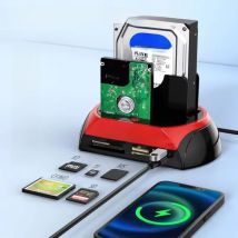 10 IN 1 Dual-bay Hard Drive Station USB3.0 5Gbps HDD Docking Station with 12V 3A Power Adapter for 2.5/3.5 Inch HDD/SSD TF Card