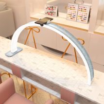 Fosoto Lampada da tavolo per unghie da 30 pollici 45W con anello di diamanti Lampada da scrivania per manicure LED Mezza luna per unghie Art Tattoo Salon Ciglia