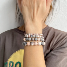 Natural Pink Zebra Beaded Bracelets Women Fashion Round Stone Bracelets Men Yoga Meditation Jewelry Gift Elastic Rope Bracelet
