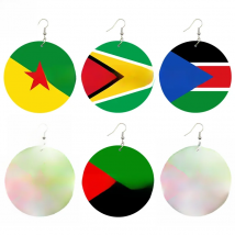 SOMESOOR National Coutry Flag Printed Wooden Drop Earrings Guadeloupe French Guiana France Provinces Loops Dangle For Women Gift