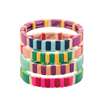 2023 Hot Sale New Creative Style Colorful Square Alloy Bohemian Jewelry Tile Enamel Bracelets Women Elastic Bangle Accessories