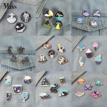 2-5pcs/set Spacewalk Enamel Pin Custom Sun Moon Starry Constellation Satellite Astronaut Ice Cream Brooch Lapel Badge Jewelry