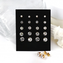 LUXUKISSKIDS Cubic Zirconia 10pairs/lots Golden Piercing 6 Prong Sparkling Round Stud Earrings Clearly White Stainless Steel 316