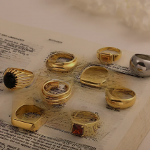 Minimalist Gold Plated Chunky Textured Rings for Women Fashion Charm Big Crystal Finger Rings Stacking Jewelry Female Bijoux