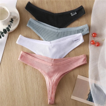 FINETOO Cotton Thongs Women Sexy V Waist G-String Comfortable Striped Thong Panties Women T-back Underpants M-XL Female Bikini