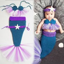 Newborn Photography Props Baby 0-3M Outfits Girls New 2021 Costume Boy Toddlers Kids Handmade Headband Crochet Mermaid Tail Set