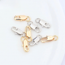 (3328)6PCS 5x12MM 24K Gold Color Plated Brass Rectangle Lobster Clasps Necklace Clasps High Quality Jewelry Accessories