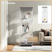 UrbanLuxe Vetrina in vetro con 3 ripiani, vetrina in vetro da appoggio, vetrina, vetrina in vetro, nera, adatta per soggiorno, camera da letto e ufficio ecc.