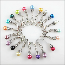 20Pcs Tibetan Silver Tone Tiny Cone Retro Mixed Ball Glass 6x17mm With Lobster Claw Clasps Charms