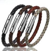 OL Style Multicolor Stainless Steel Button Simple Design Men's Leather Bracelet DIY & Custom Logo Birthday Valentine's Day Gift