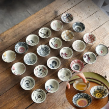 1 PCS Antique Plant Ash Porcelain Teacup Travel Ceramic Tea Bowl Anti Scaling Handmade Cone Cup Retro Meditation Cup Teaset 70ml