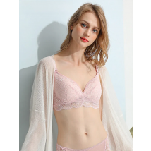 SuyaDream Women Lace Bras Push up 100% Natural Silk Wire Free Thin Padding Underwears White Pink