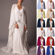 Elegant Women's Long Chiffon Cape Wedding Wrap Bridal Accessory O-Neck Shawl Soft Noble Cloak for Ladies Unique Stylish Bolero